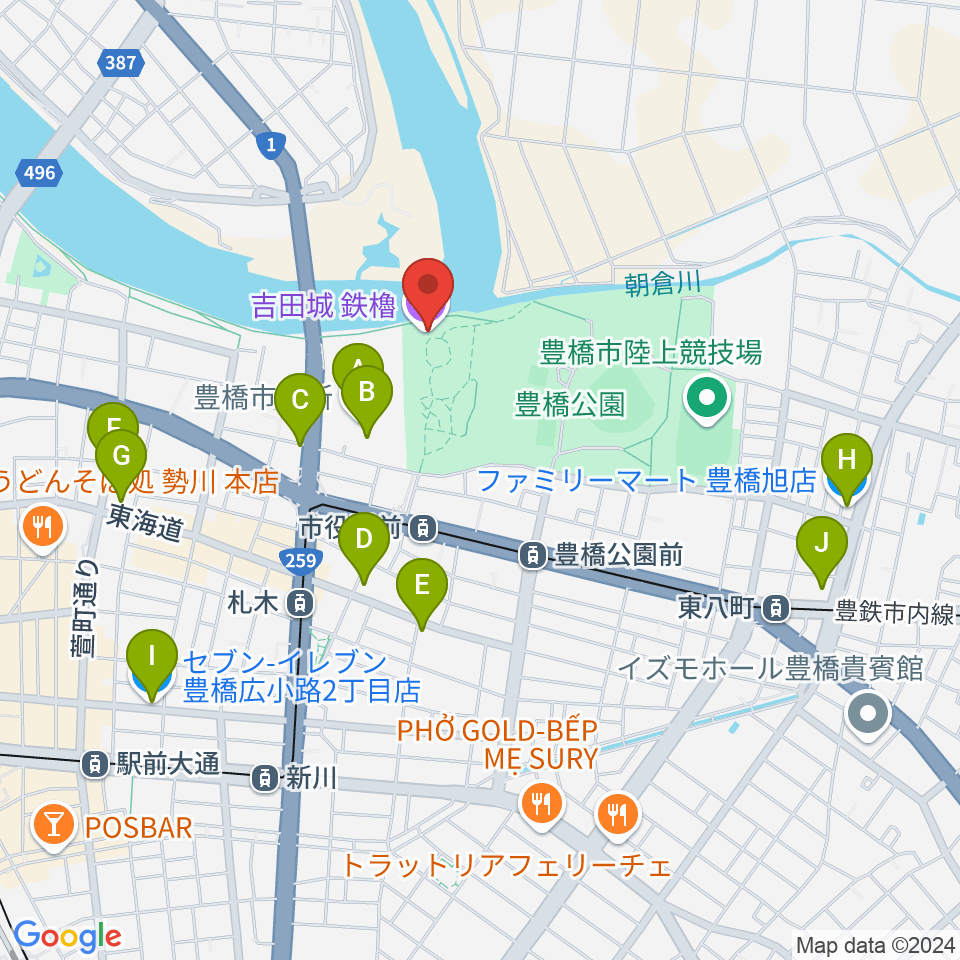 吉田城鉄櫓資料館周辺のコンビニエンスストア一覧地図