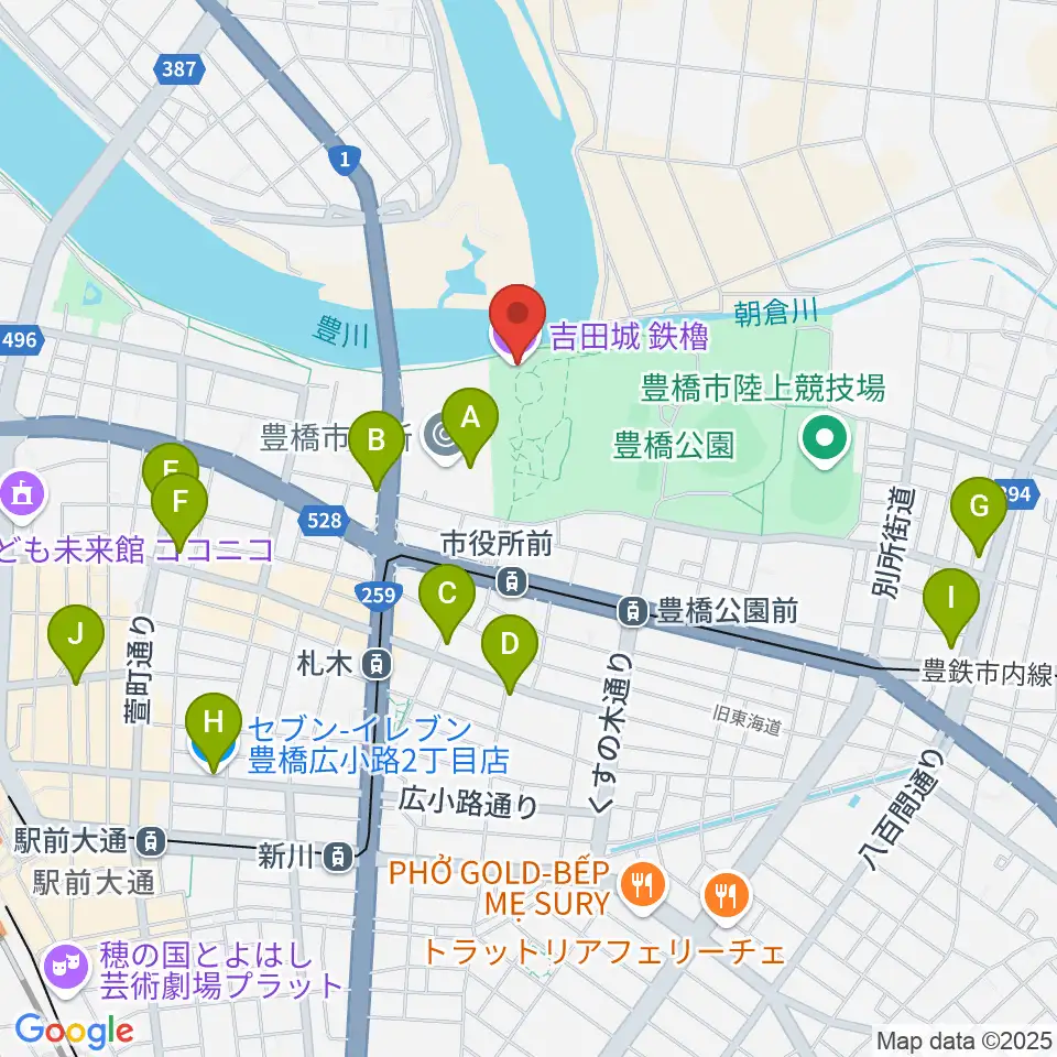 吉田城鉄櫓資料館周辺のコンビニエンスストア一覧地図