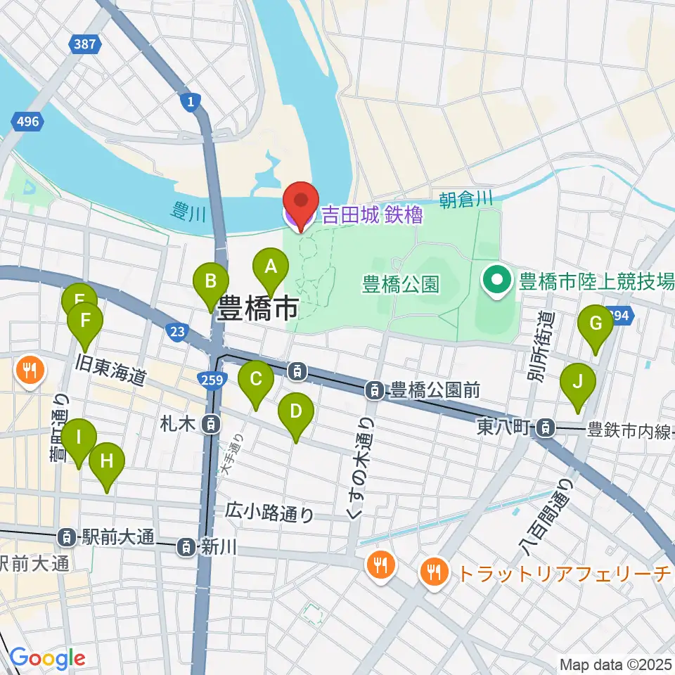 吉田城鉄櫓資料館周辺のコンビニエンスストア一覧地図