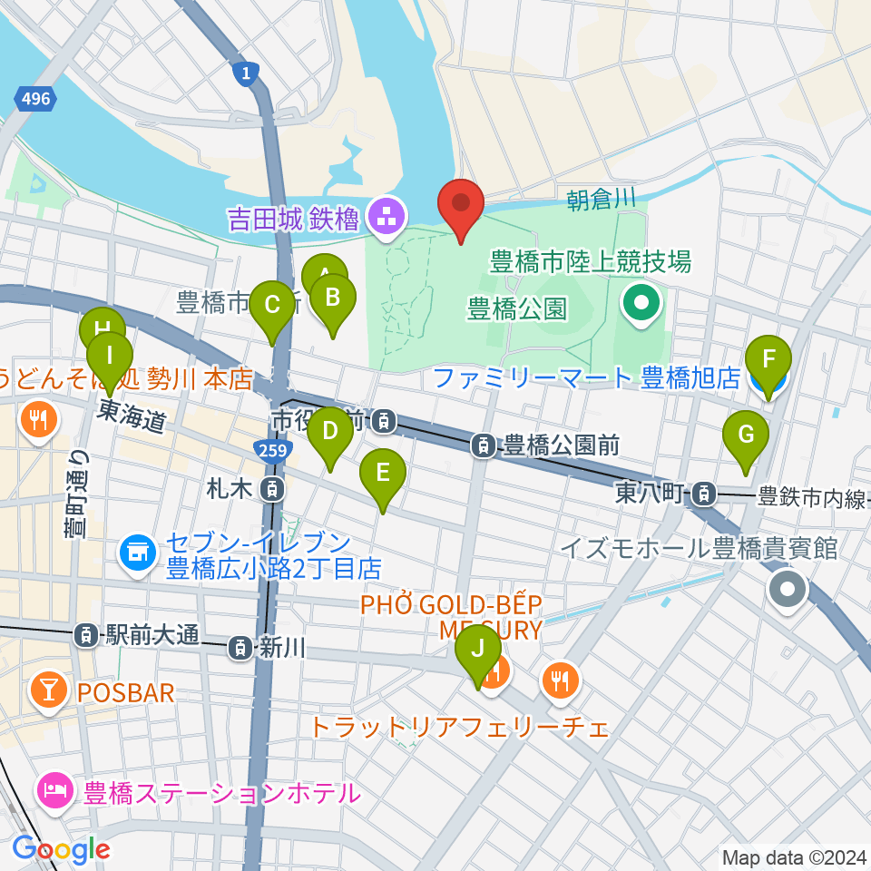 豊橋市三の丸会館周辺のコンビニエンスストア一覧地図