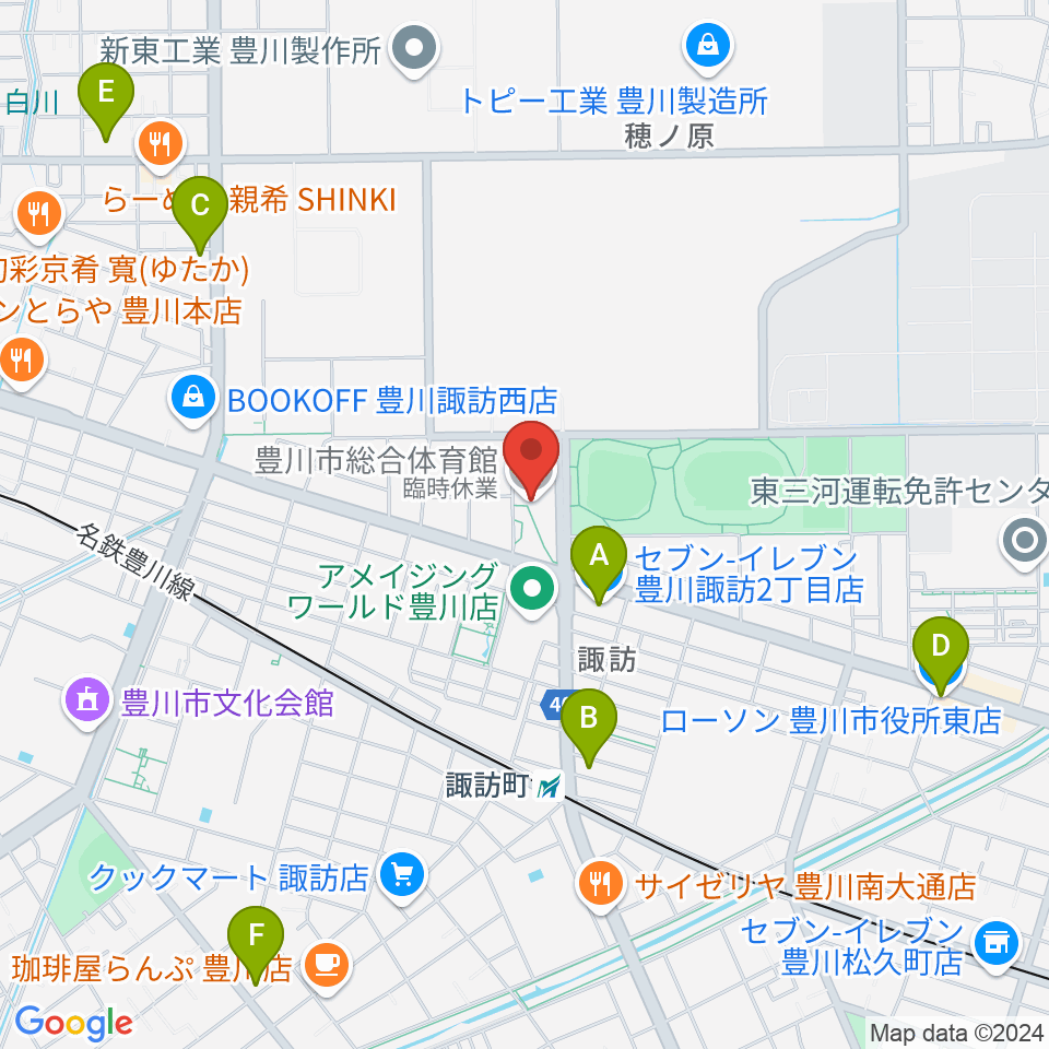 豊川市総合体育館周辺のコンビニエンスストア一覧地図