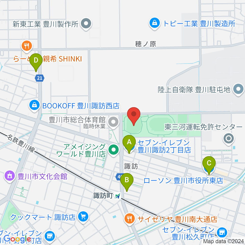 かわしんビクトリースタジアム周辺のコンビニエンスストア一覧地図