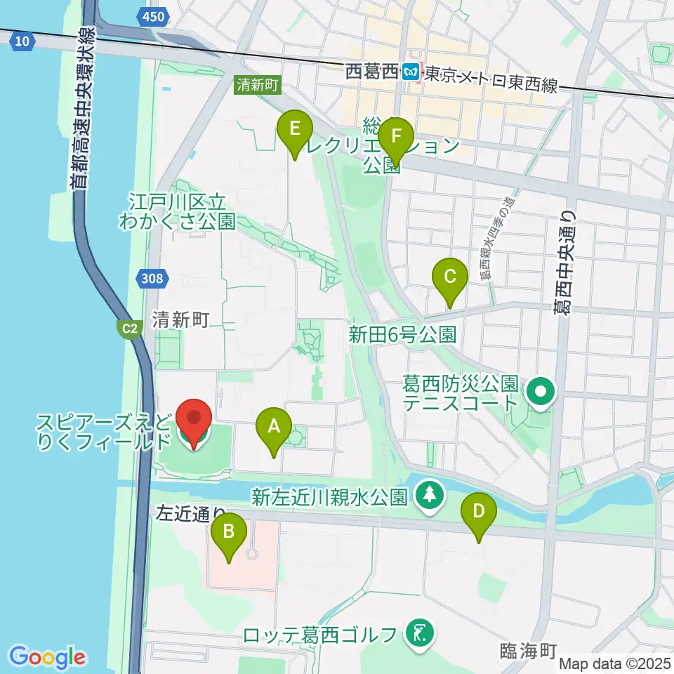 スピアーズえどりくフィールド周辺のコンビニエンスストア一覧地図
