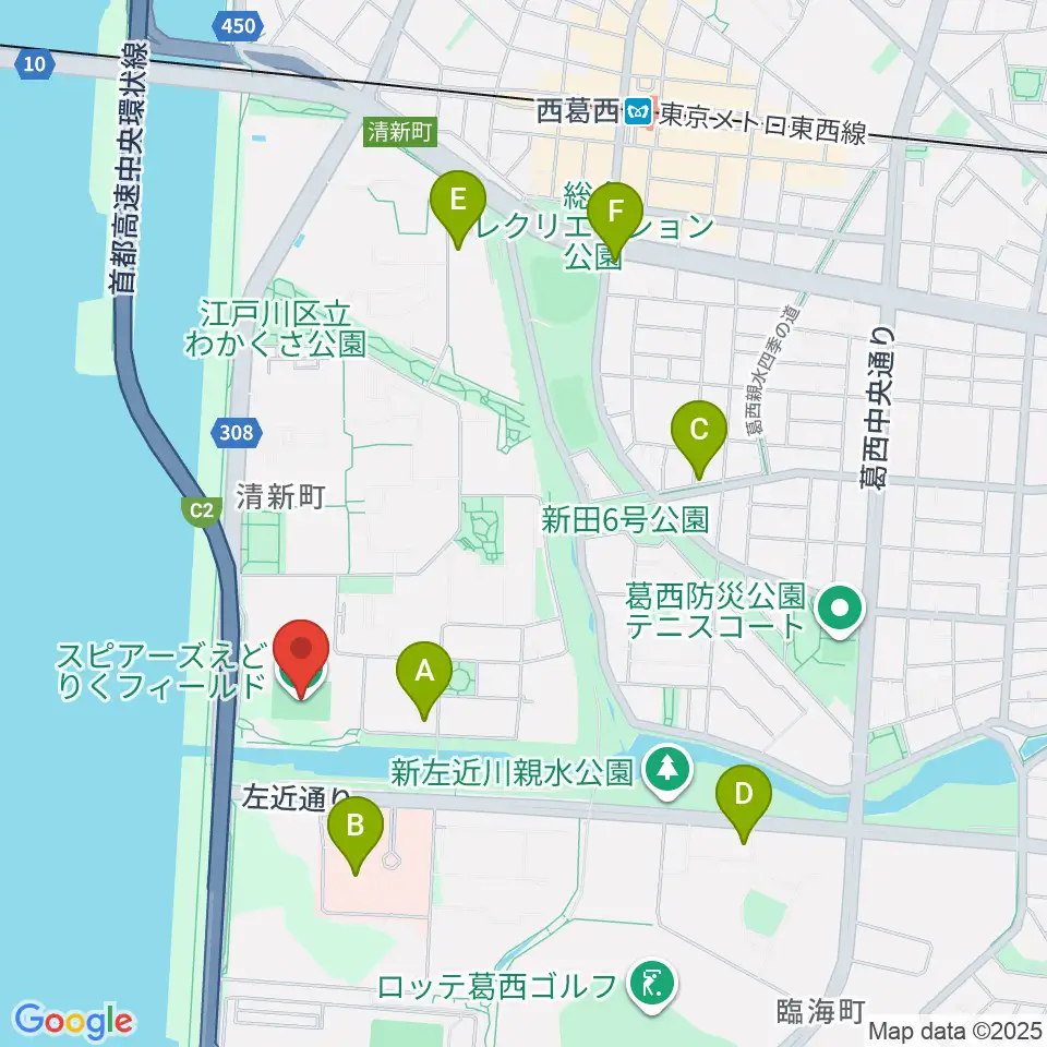 スピアーズえどりくフィールド周辺のコンビニエンスストア一覧地図