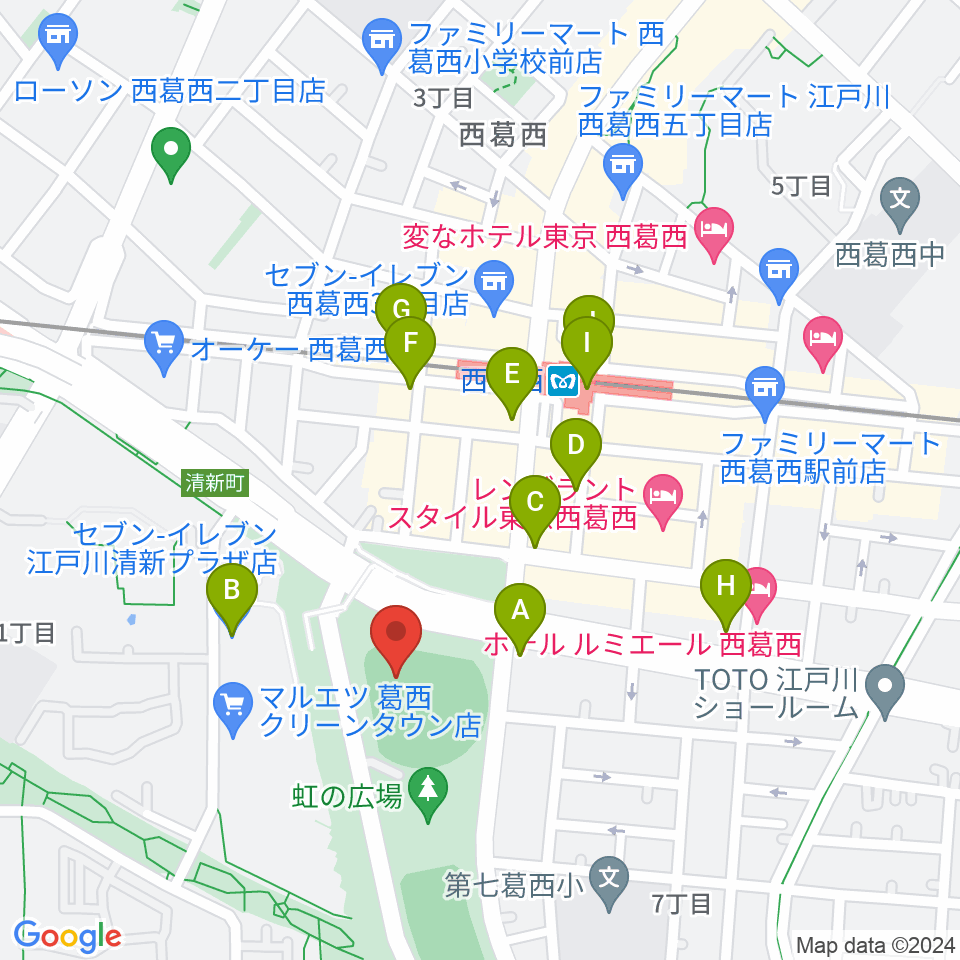 JPアセットスタジアム江戸川周辺のコンビニエンスストア一覧地図