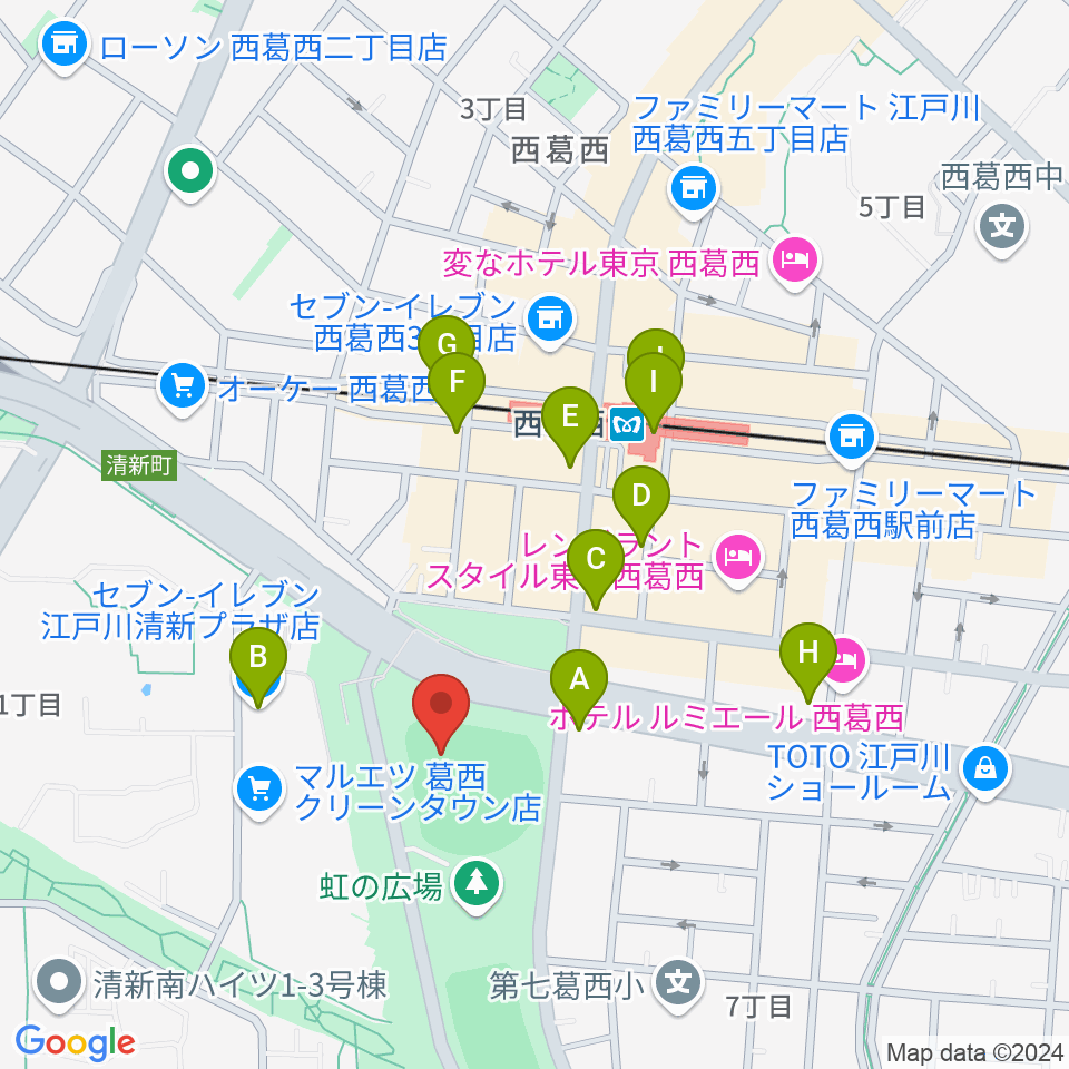 JPアセットスタジアム江戸川周辺のコンビニエンスストア一覧地図