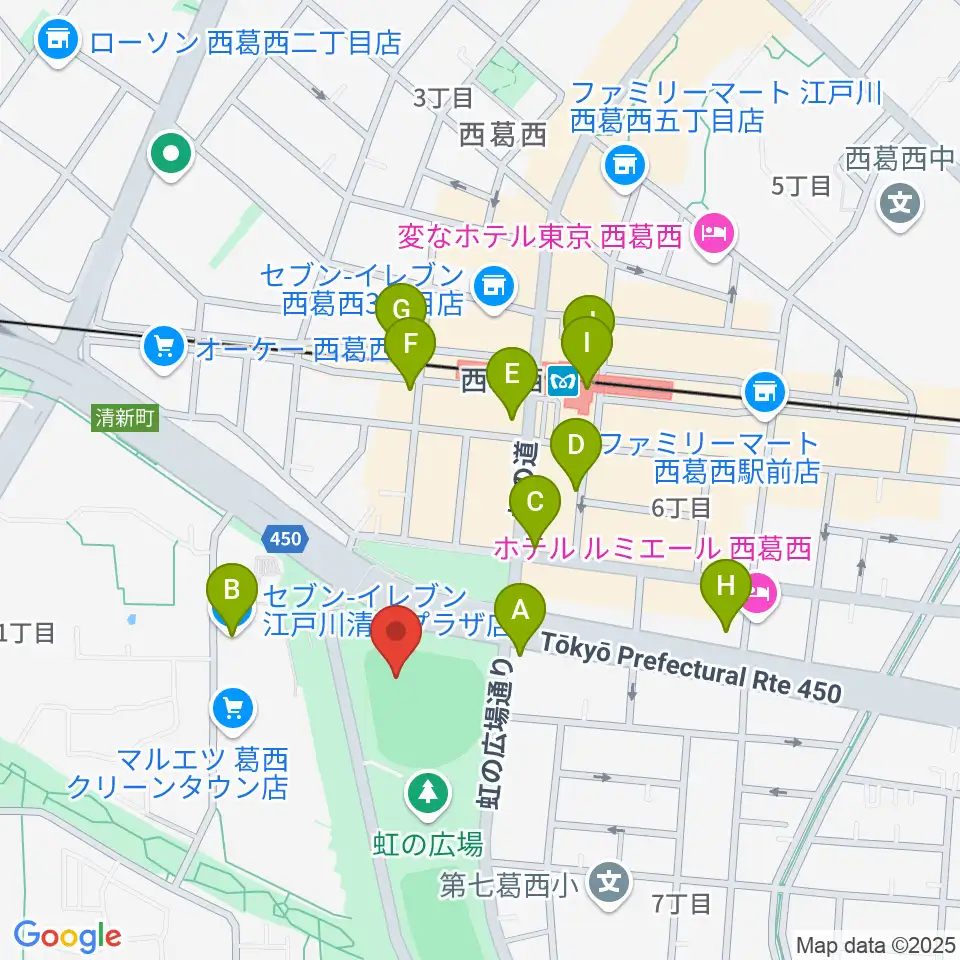 JPアセットスタジアム江戸川周辺のコンビニエンスストア一覧地図