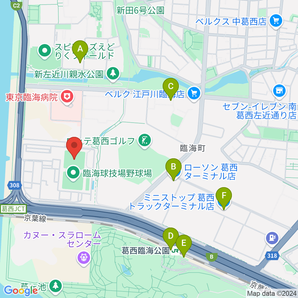 江戸川区臨海球技場多目的グラウンド周辺のコンビニエンスストア一覧地図