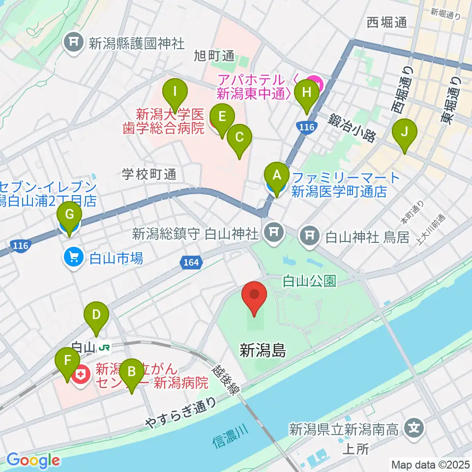 新潟市陸上競技場周辺のコンビニエンスストア一覧地図