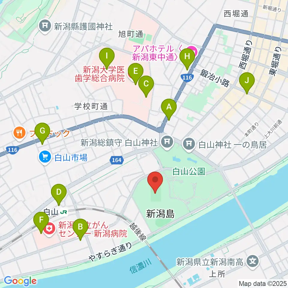 新潟市陸上競技場周辺のコンビニエンスストア一覧地図