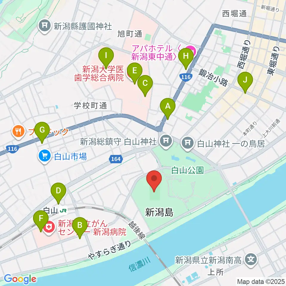 新潟市陸上競技場周辺のコンビニエンスストア一覧地図