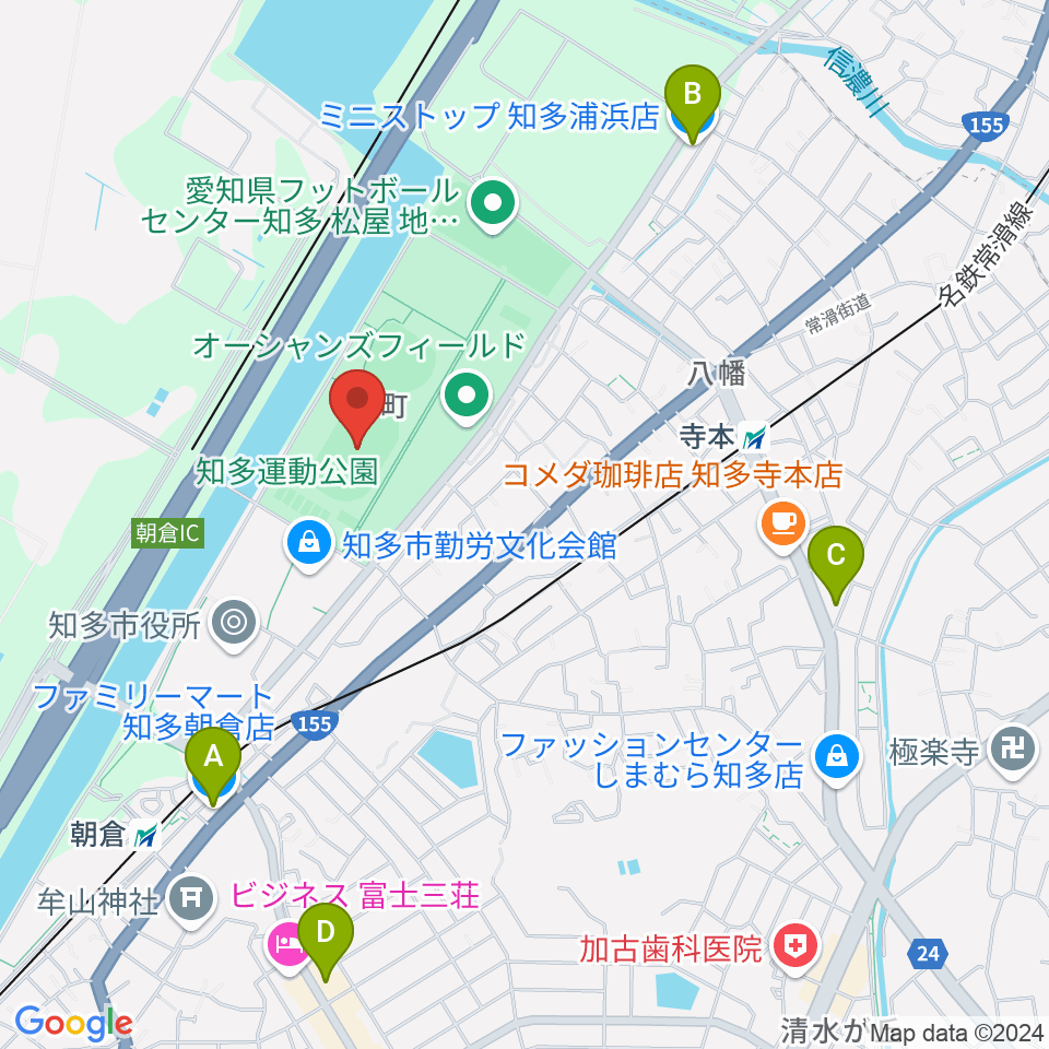 物産フードサイエンス1969知多スタジアム周辺のコンビニエンスストア一覧地図