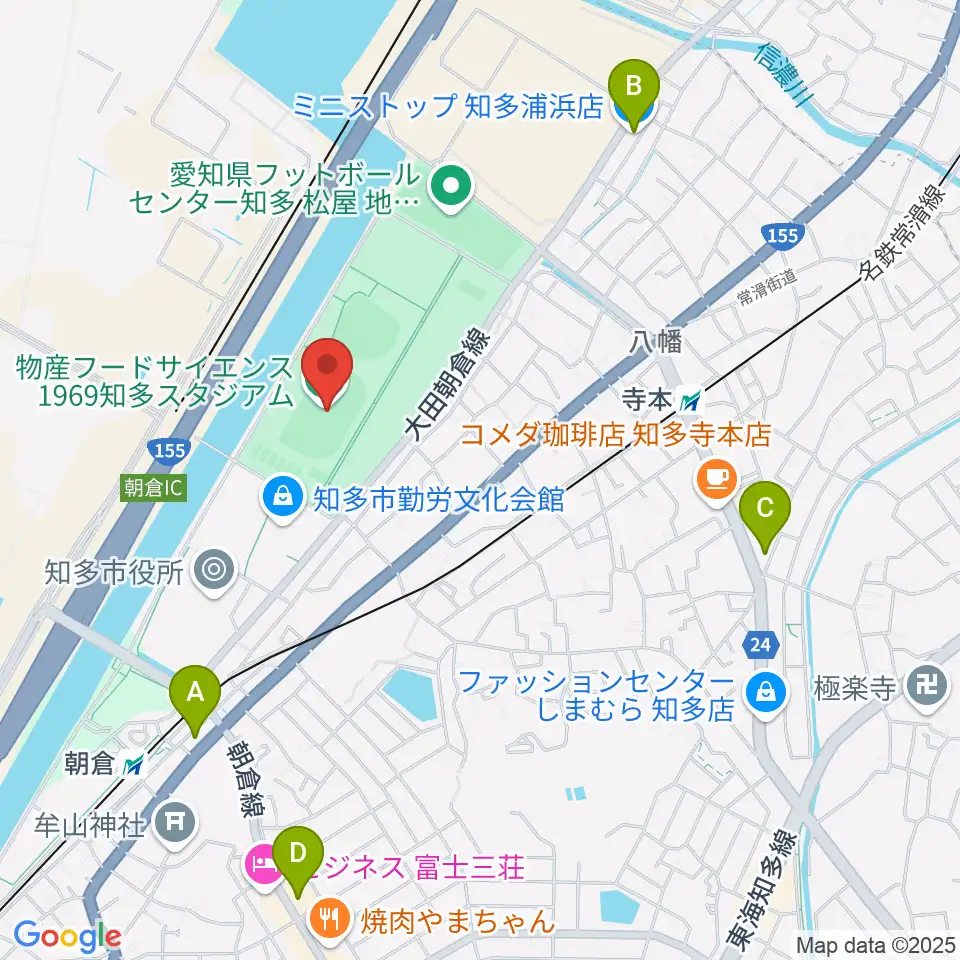 物産フードサイエンス1969知多スタジアム周辺のコンビニエンスストア一覧地図