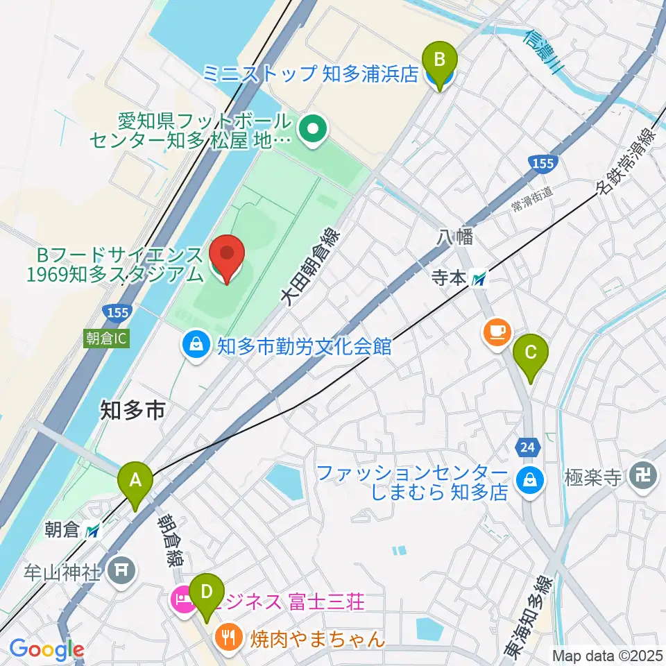 物産フードサイエンス1969知多スタジアム周辺のコンビニエンスストア一覧地図