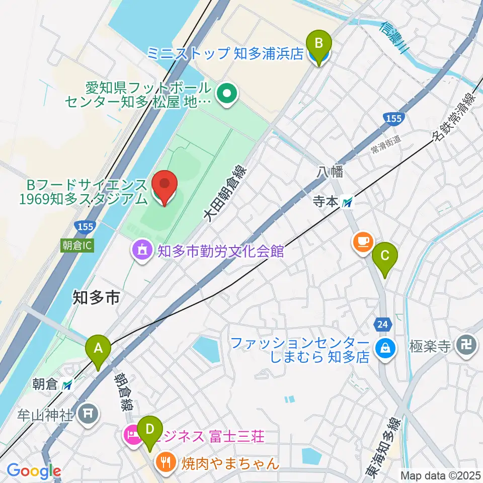 物産フードサイエンス1969知多スタジアム周辺のコンビニエンスストア一覧地図