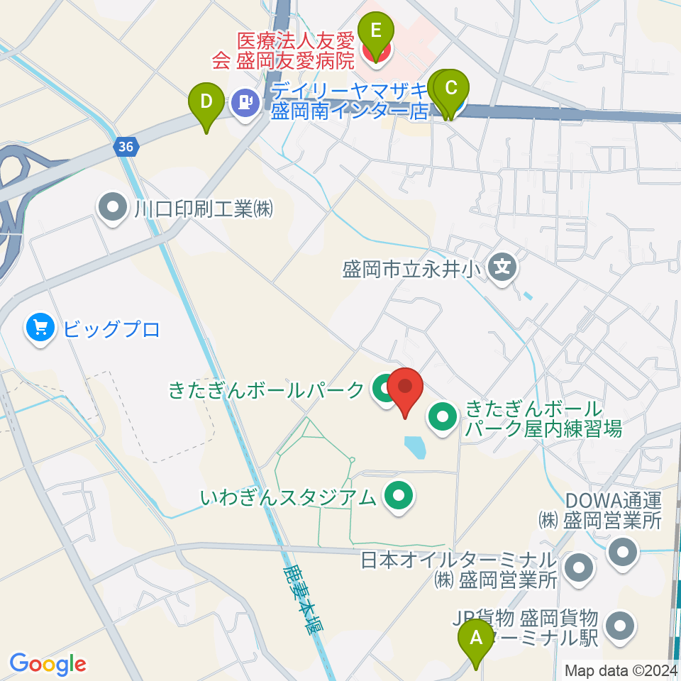 きたぎんボールパーク周辺のコンビニエンスストア一覧地図