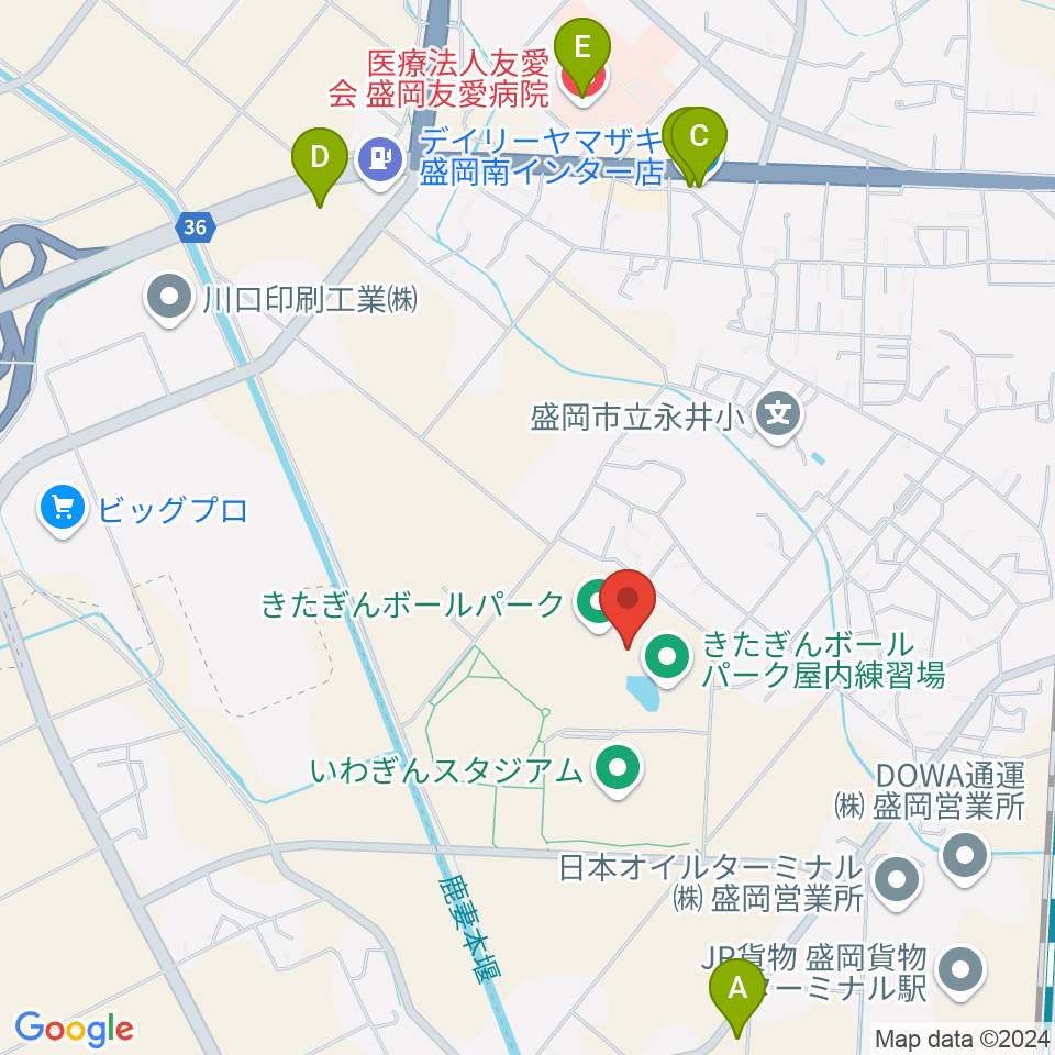 きたぎんボールパーク周辺のコンビニエンスストア一覧地図