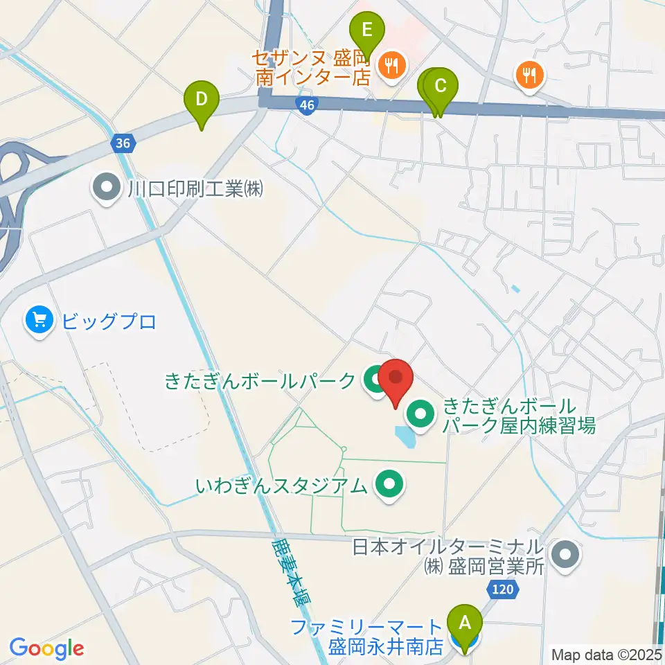 きたぎんボールパーク周辺のコンビニエンスストア一覧地図