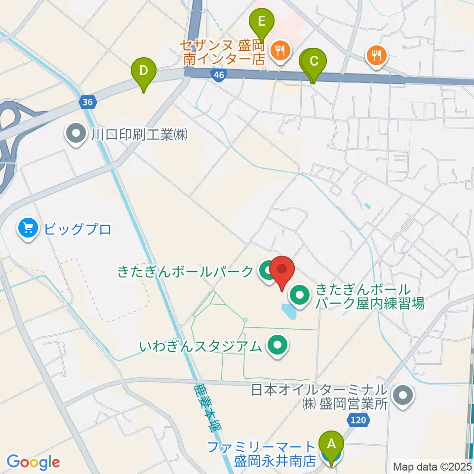 きたぎんボールパーク周辺のコンビニエンスストア一覧地図