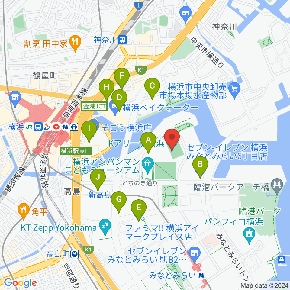 Kアリーナ横浜周辺のコンビニエンスストア一覧地図