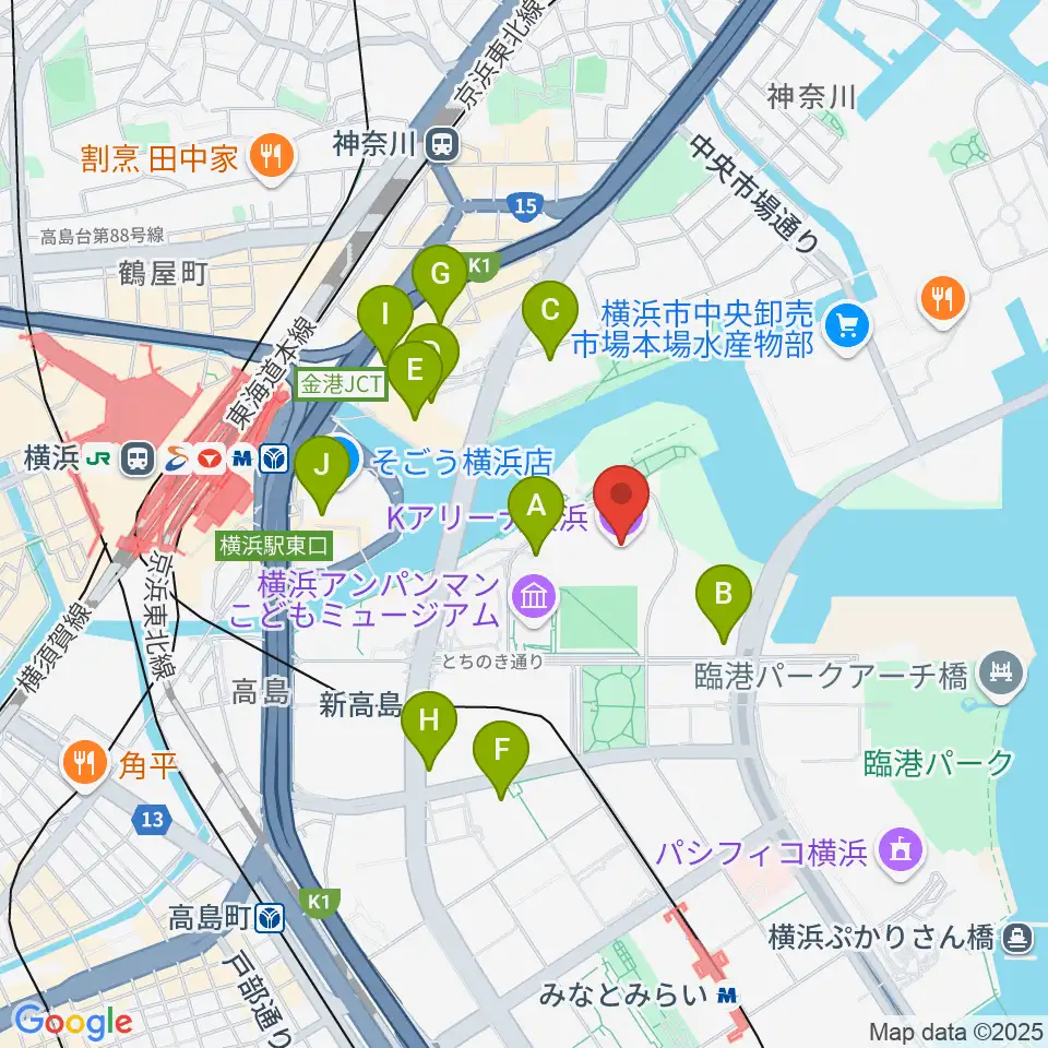 Kアリーナ横浜周辺のコンビニエンスストア一覧地図