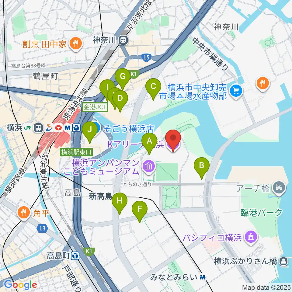 Kアリーナ横浜周辺のコンビニエンスストア一覧地図