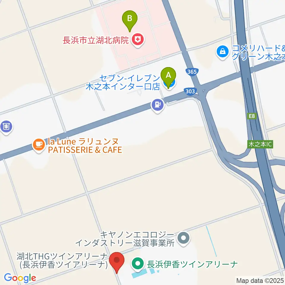 長浜伊香ツインアリーナ周辺のコンビニエンスストア一覧地図