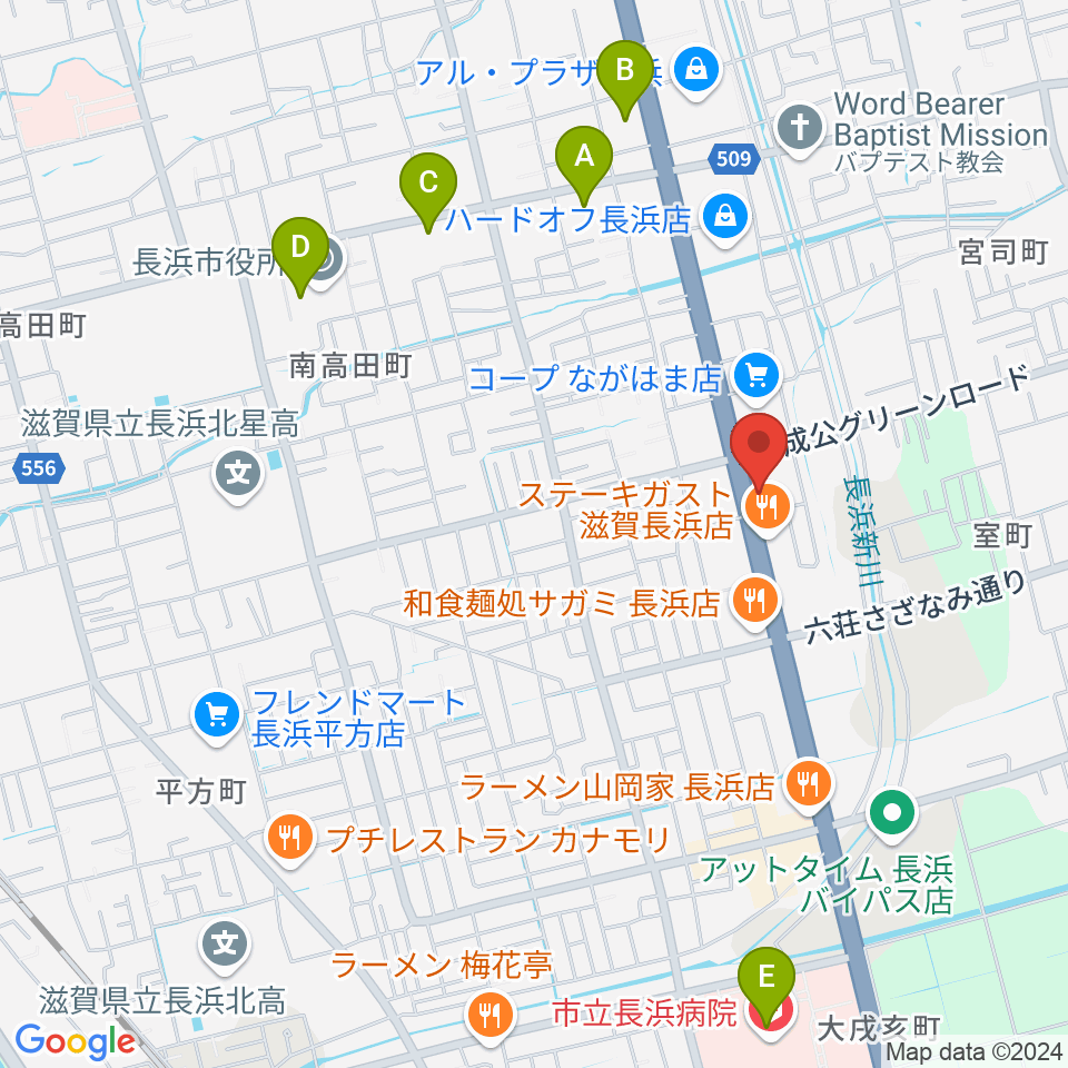 長浜市民体育館周辺のコンビニエンスストア一覧地図