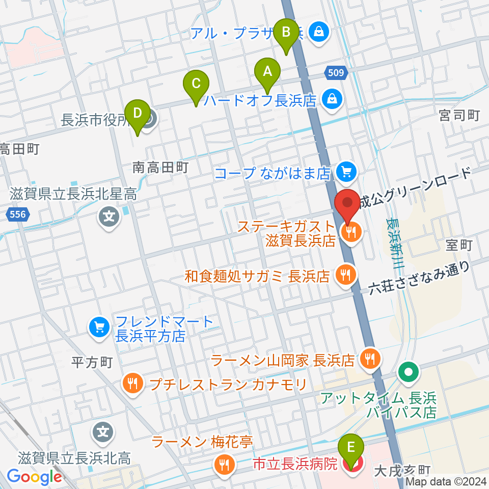 長浜市民体育館周辺のコンビニエンスストア一覧地図