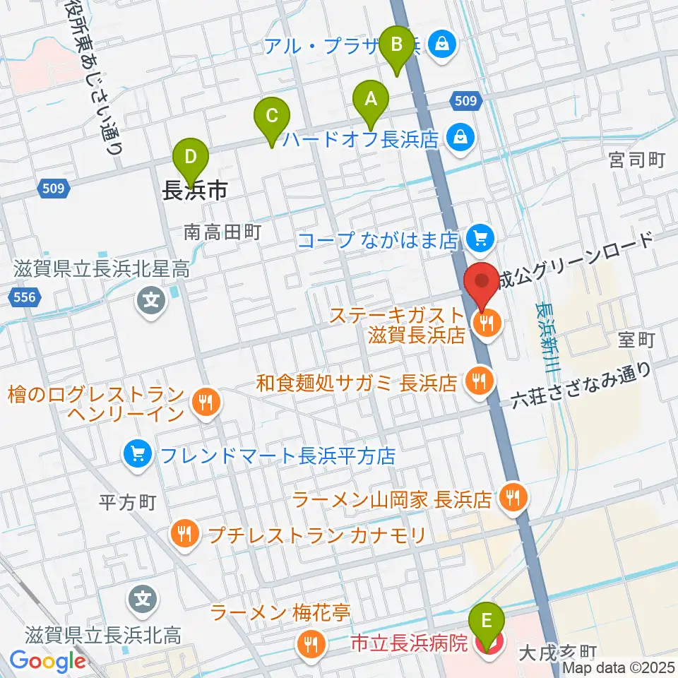 長浜市民体育館周辺のコンビニエンスストア一覧地図
