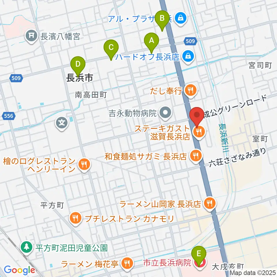 長浜市民体育館周辺のコンビニエンスストア一覧地図