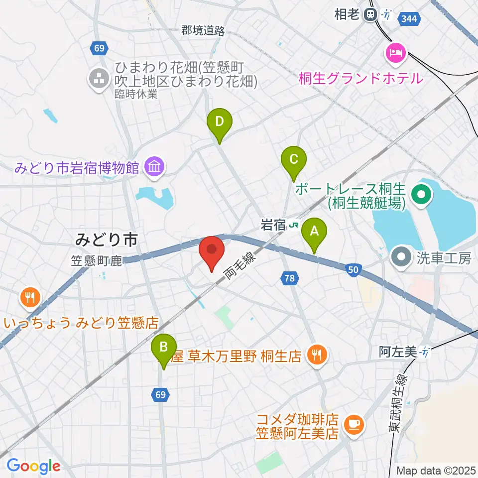 桐生大学グリーンアリーナ周辺のコンビニエンスストア一覧地図