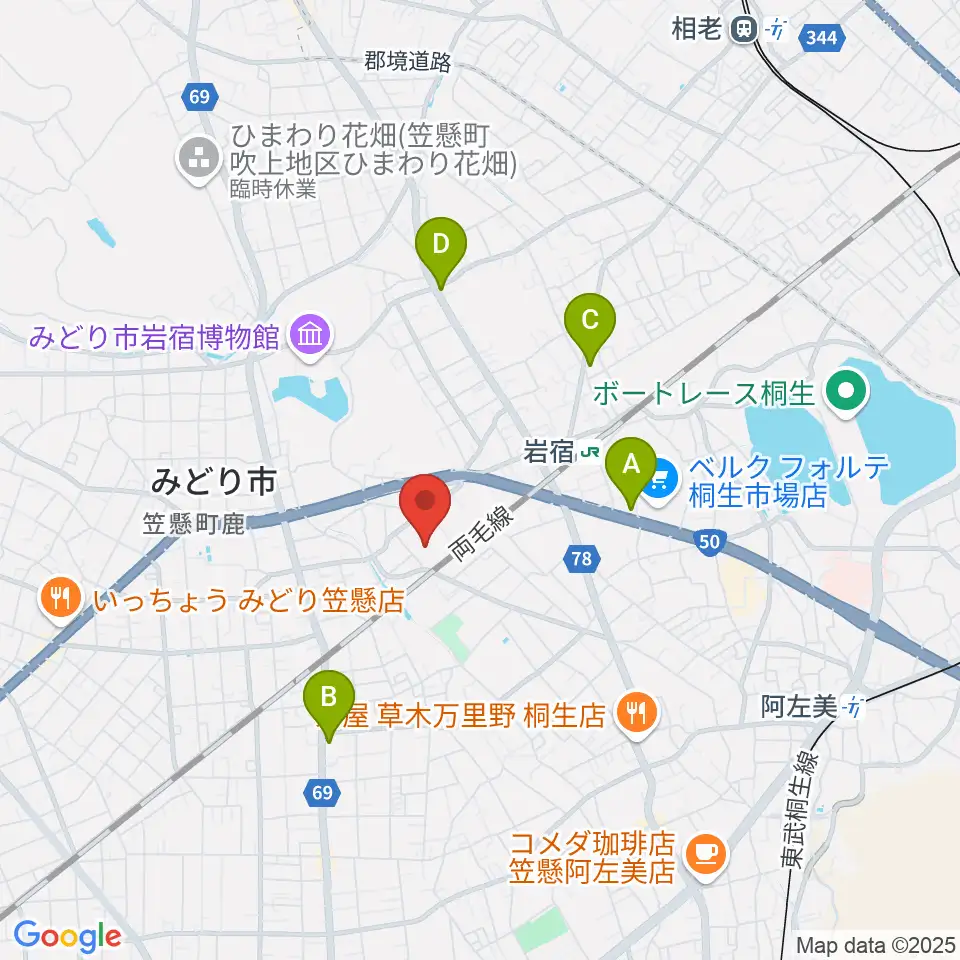 桐生大学グリーンアリーナ周辺のコンビニエンスストア一覧地図