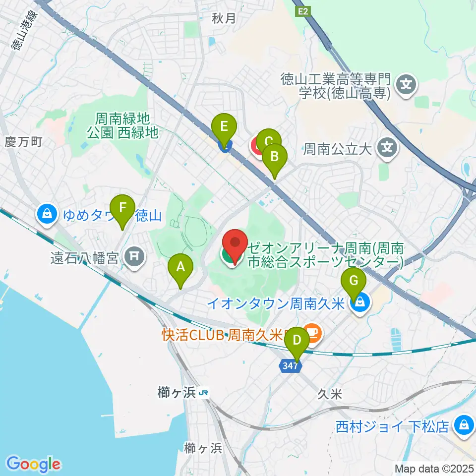 ゼオンアリーナ周南周辺のコンビニエンスストア一覧地図