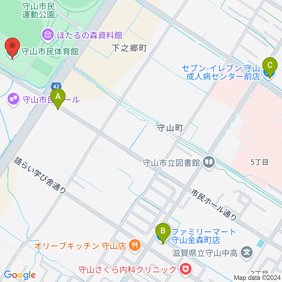 守山市民体育館周辺のコンビニエンスストア一覧地図