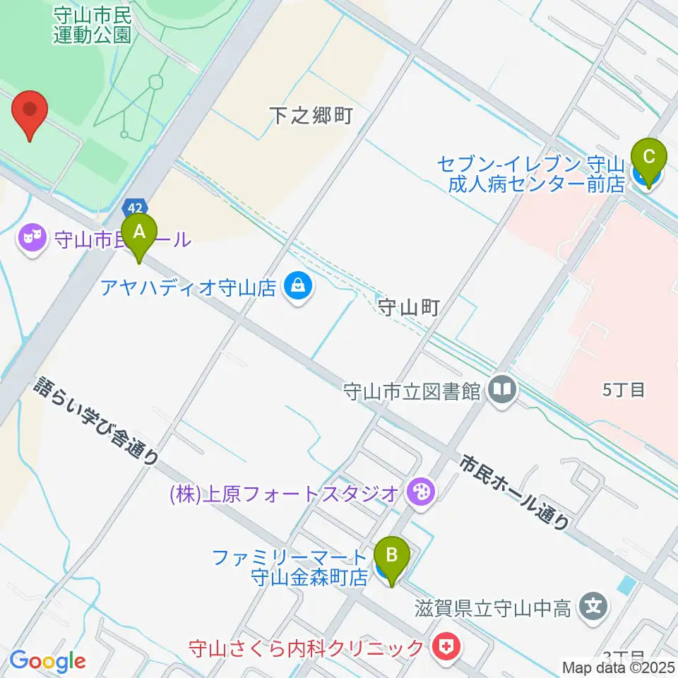 守山市民体育館周辺のコンビニエンスストア一覧地図