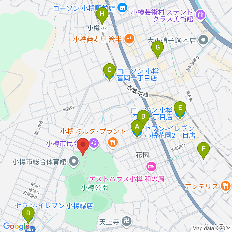 小樽市公会堂周辺のコンビニエンスストア一覧地図