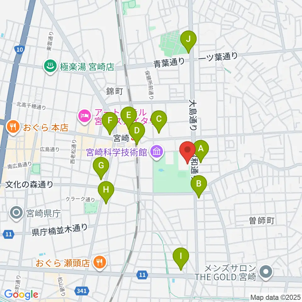 宮崎市立総合体育館周辺のコンビニエンスストア一覧地図