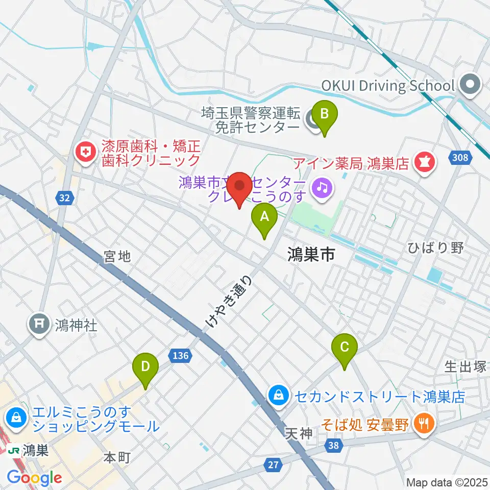 鴻巣市総合体育館周辺のコンビニエンスストア一覧地図