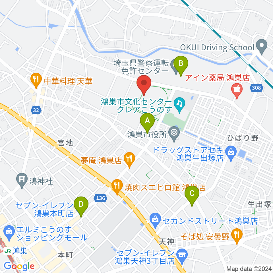鴻巣市立陸上競技場周辺のコンビニエンスストア一覧地図