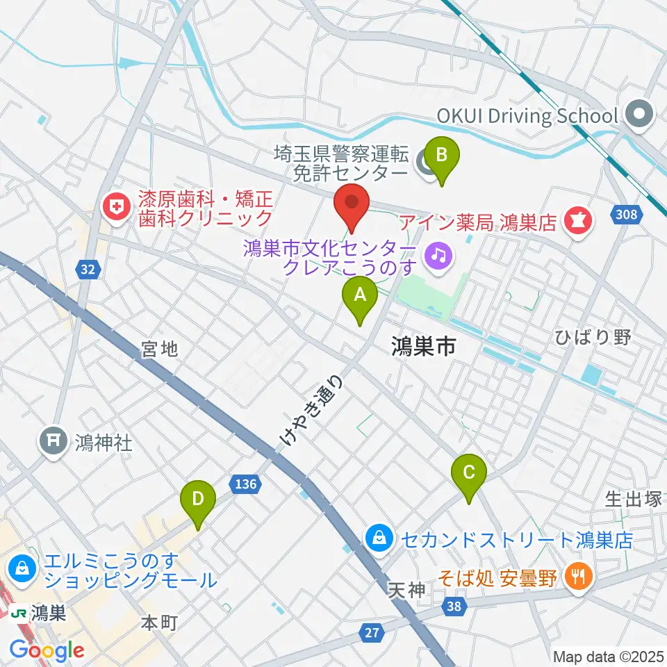 鴻巣市立陸上競技場周辺のコンビニエンスストア一覧地図