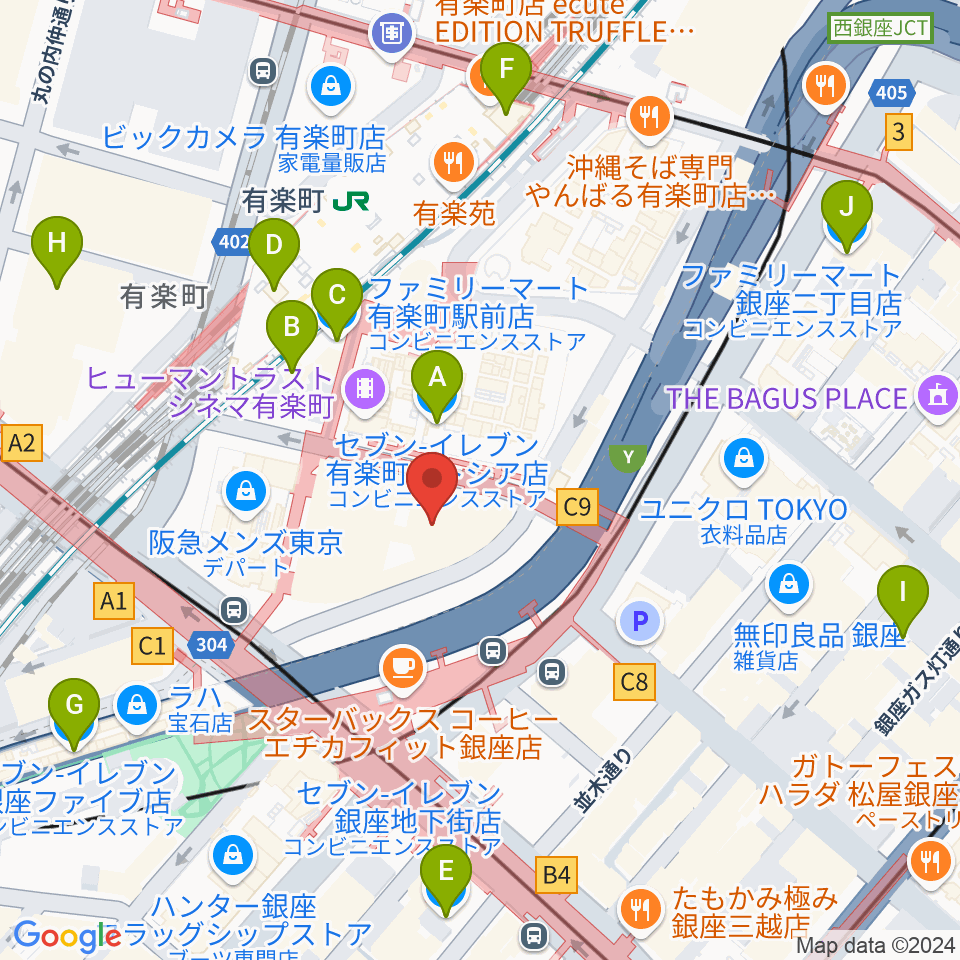 有楽町I'M A SHOW周辺のコンビニエンスストア一覧地図