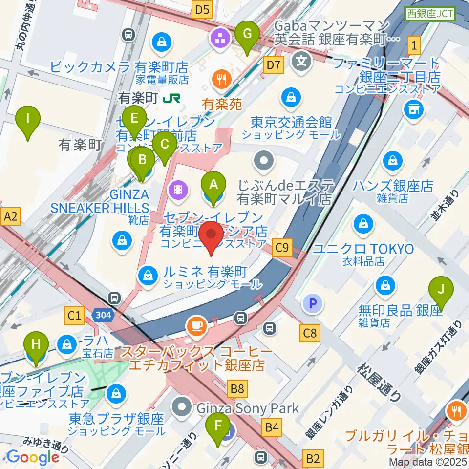 有楽町I'M A SHOW周辺のコンビニエンスストア一覧地図