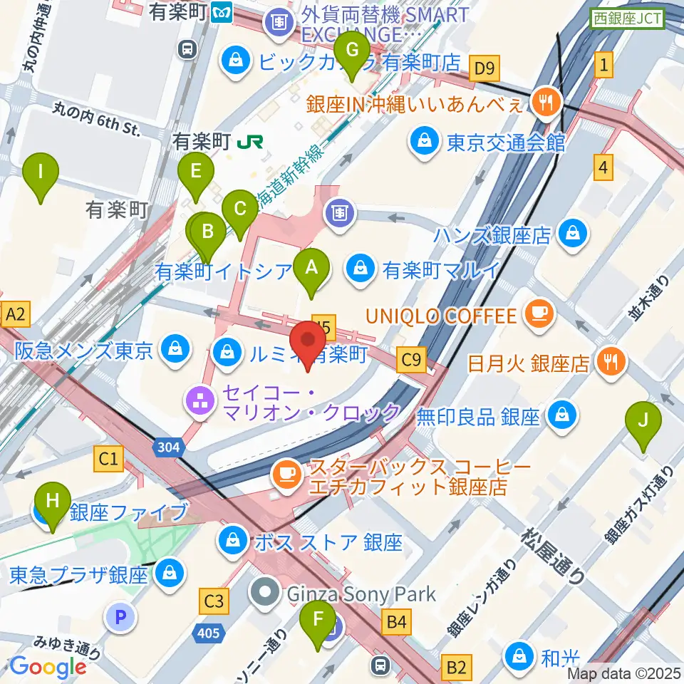 有楽町I'M A SHOW周辺のコンビニエンスストア一覧地図