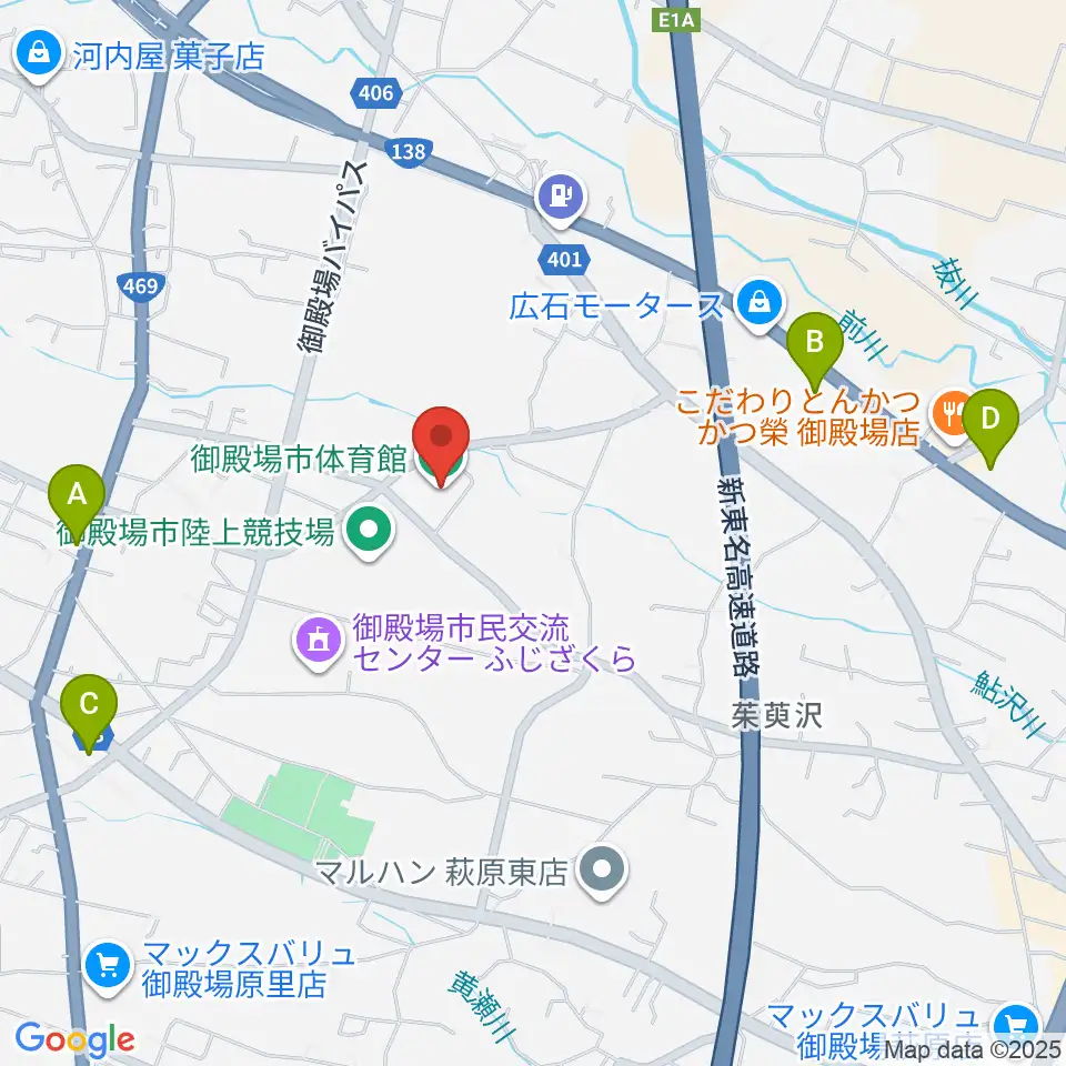 御殿場市体育館周辺のコンビニエンスストア一覧地図