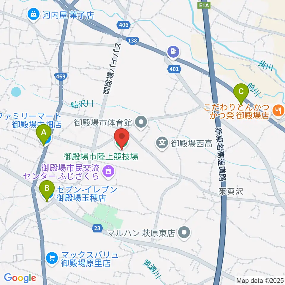 御殿場市陸上競技場周辺のコンビニエンスストア一覧地図