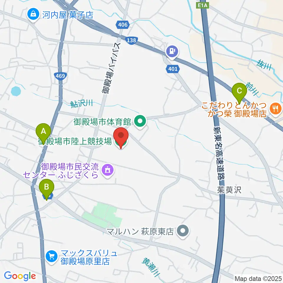 御殿場市陸上競技場周辺のコンビニエンスストア一覧地図