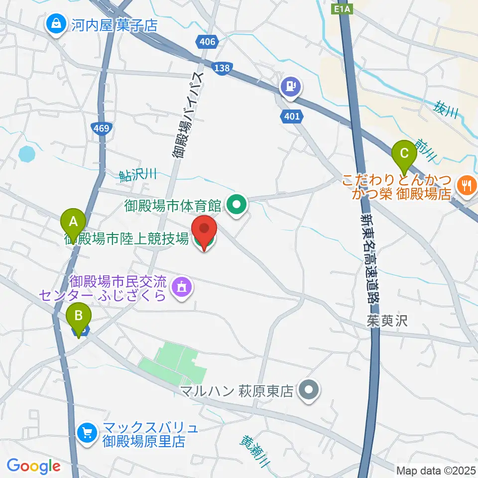 御殿場市陸上競技場周辺のコンビニエンスストア一覧地図