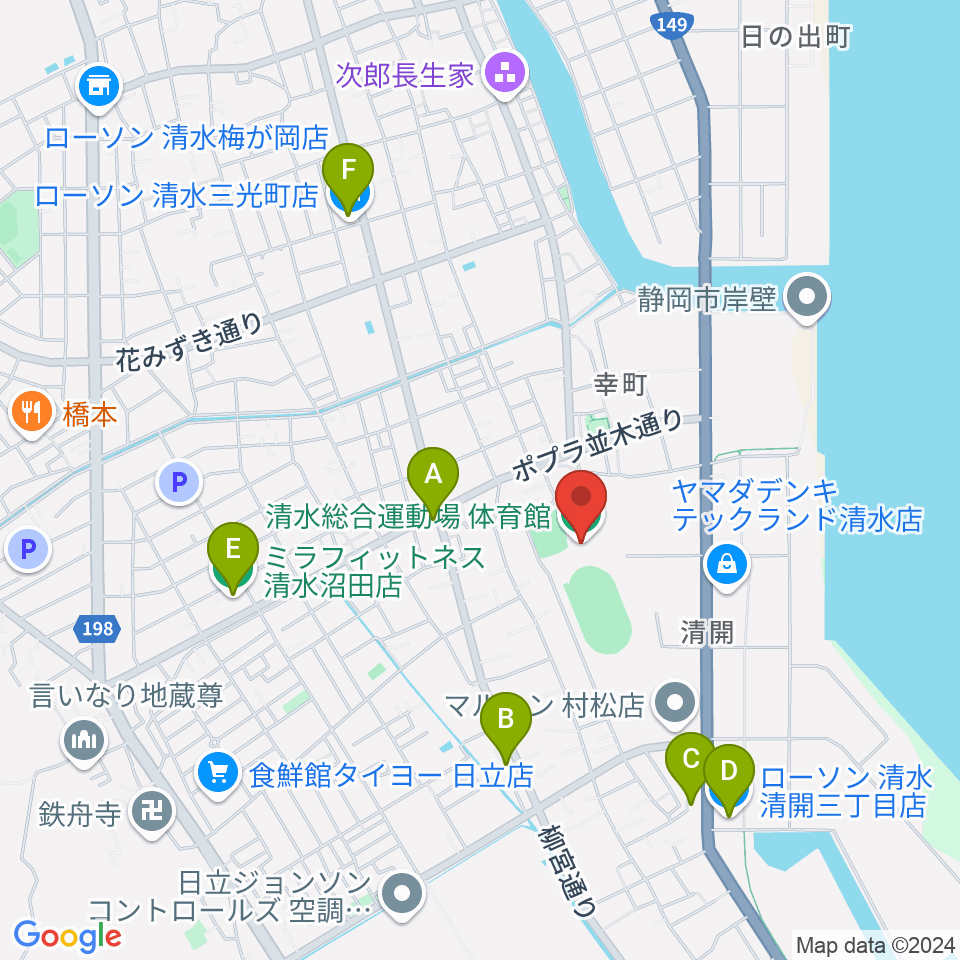 清水総合運動場体育館周辺のコンビニエンスストア一覧地図