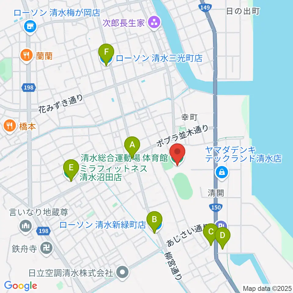 清水総合運動場体育館周辺のコンビニエンスストア一覧地図